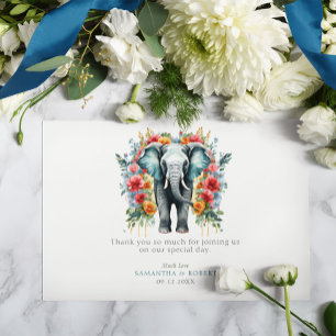 Bloemige Olifant Baai Blauw en Witte Dank Je Bedankkaart