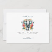 Bloemige Olifant Baai Blauw Wil je mijn bruidsmeis Kaart (Voorkant)