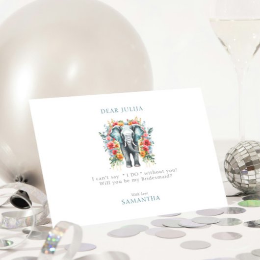 Bloemige Olifant Baai Blauw Wil je mijn bruidsmeis Kaart