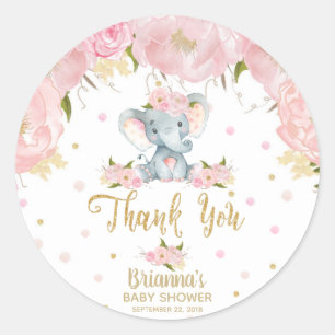 Bloemige Olifant Baby Shower Bedankt Ronde Sticker