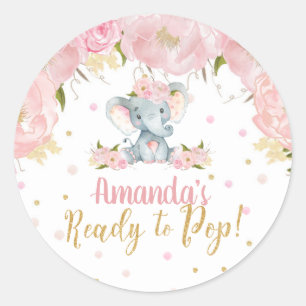 Bloemige Olifant Baby Shower Klaar om te baren Ronde Sticker