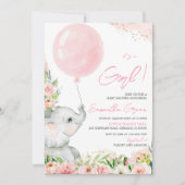 Bloemige Olifant Baby Shower Uitnodiging (Voorkant)