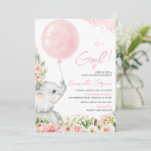 Bloemige Olifant Babyshower Uitnodiging (Staand voorkant)