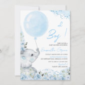 Bloemige olifant babyshower uitnodiging (Voorkant)