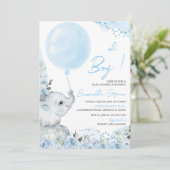 Bloemige olifant babyshower uitnodiging (Staand voorkant)
