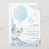 Bloemige olifant babyshower uitnodiging (Voorkant / Achterkant)