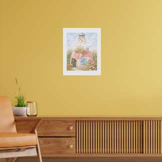 Bloemige Olifant Cottage Kunstprint Poster