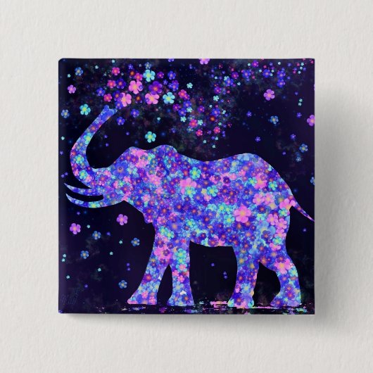 Bloemige Olifant Knop Vierkante Button 5,1 Cm (Voorkant)