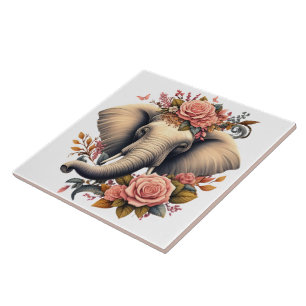 Bloemige olifant kunst bij dageraad tegeltje