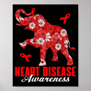 Bloemige Olifant & Rode Lint Hartziekte Awa Poster