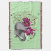 Bloemige Olifant Roze Lotus Henna Mandala Groen Deken (Voorkant Verticaal)