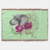 Bloemige Olifant Roze Lotus Henna Mandala Groen Deken (Voorkant)