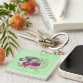 Bloemige Olifant Roze Lotus Henna Mandala Groen Sleutelhanger (Voorkant Rechts)