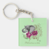 Bloemige Olifant Roze Lotus Henna Mandala Groen Sleutelhanger (Voorkant)