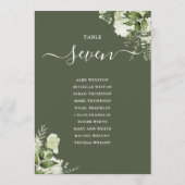 Bloemige olijfgroene zitplaatsindeling tafelnummer (Achterkant)
