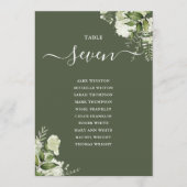 Bloemige olijfgroene zitplaatsindeling tafelnummer (Voorkant)