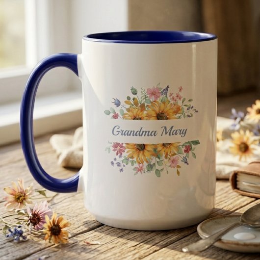 Bloemige Oma Naam Mok Zonnebloem Cadeau