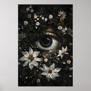 Bloemige oogprint, botanische gotische wandkunst poster