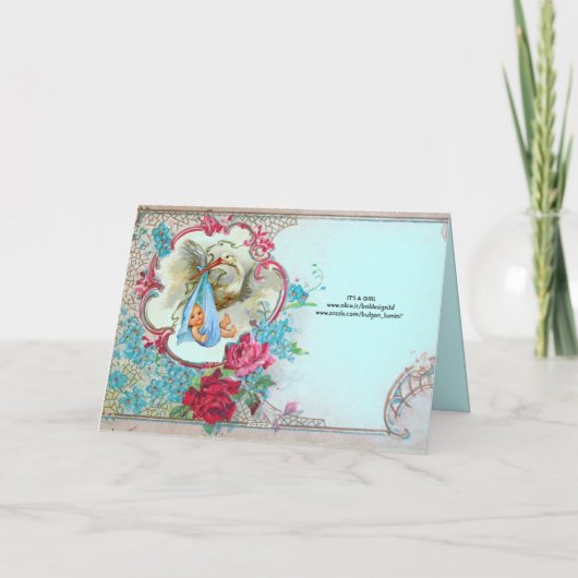 BLOEMIGE OOIEVAAR BABY SHOWER ROZEN BLAUWE BLOEMEN AANKONDIGING (Achterkant)