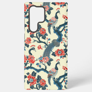 Bloemige Oosterse Pauw Japandi-stijl Samsung Galaxy Hoesje