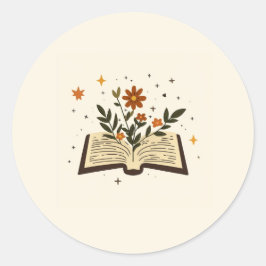 Bloemige Open Boek Ronde Sticker