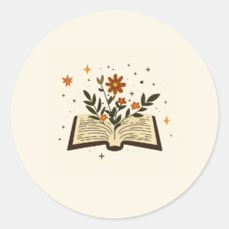 Bloemige Open Boek Ronde Sticker