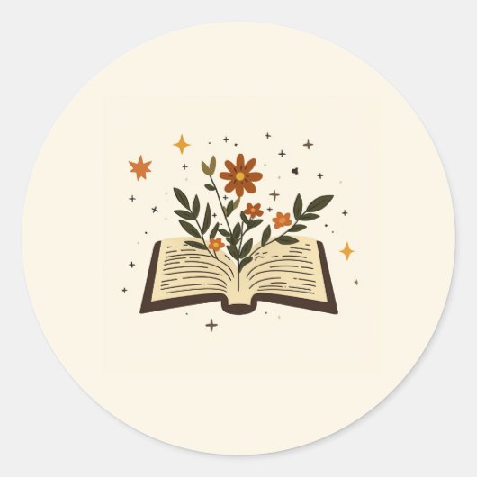 Bloemige Open Boek Ronde Sticker (Voorkant)