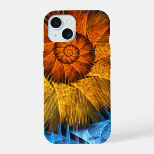 Bloemige Oranje Gele Blauwe Abstracte Kunst iPhone 15 Case
