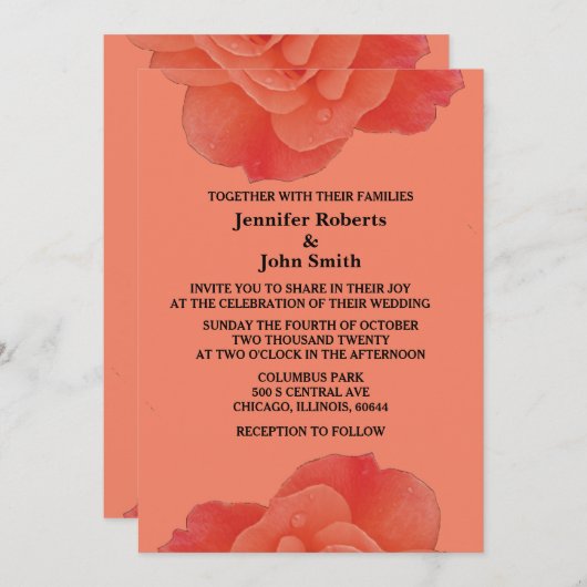 Bloemige Oranje Roos Rustige Herfst Koele Trouwdag Kaart (Voorkant / Achterkant)