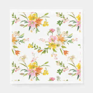 Bloemige oranje witte en gele lelie bloemen servet
