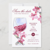 Bloemige orchidee wijn aquarel bruiloft save the date (Voorkant)
