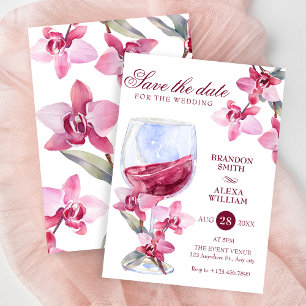 Bloemige orchidee wijn waterverf bruiloft save the date