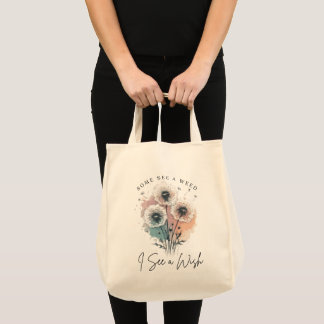 bloemige paardenbloem wens trendy botanische kuns tote bag
