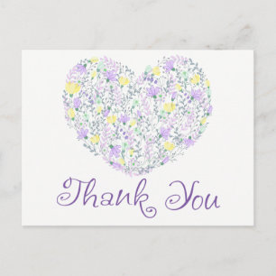 Bloemige paarse dank je wel lavendel hart bloemen briefkaart
