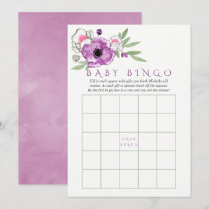 Bloemige Paarse en Salie Baby Shower Baby Bingo Kaart