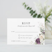 Bloemige Paarse Groene Goud Huwelijk RSVP Kaart (Staand voorkant)
