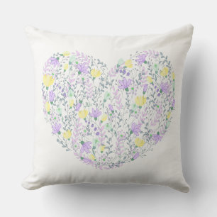 Bloemige paarse lavendel- en gele bloemen Hart Lie Kussen