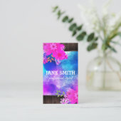Bloemige Paarse Waterverf Boeket Houten Rustieke Visitekaartje (Staand voorkant)