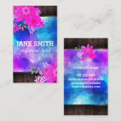Bloemige Paarse Waterverf Boeket Houten Rustieke Visitekaartje (Voorkant / Achterkant)