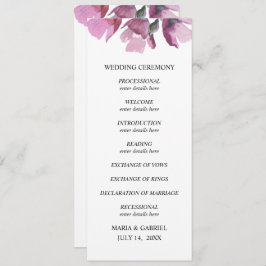 Bloemige paarse waterverfboeket Huwelijksprogramma Kaart