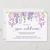 Bloemige Paarse Wisteria We Hebben Nieuw Adres Ver Aankondiging (Voorkant)