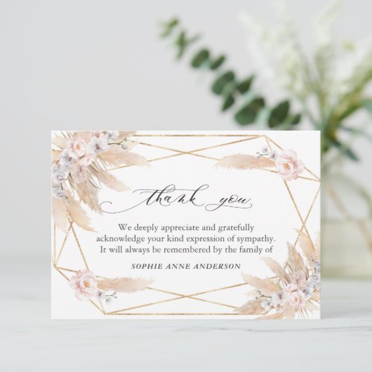 Bloemige Pampagras Herdenking van het Leven Herden Bedankkaart (Staand voorkant)