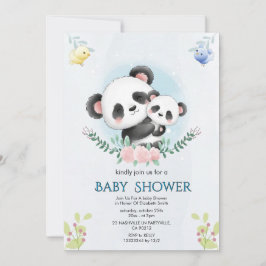Bloemige Panda Baby Shower Uitnodiging