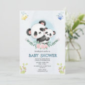 Bloemige Panda Baby Shower Uitnodiging (Staand voorkant)