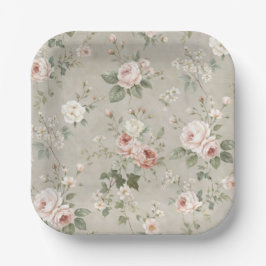 Bloemige papieren borden | Blush rozentuin Bordje