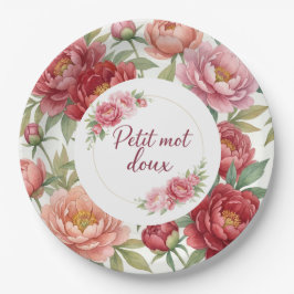 Bloemige papieren borden met pioenrozen – Decorati Bordje