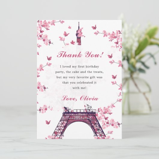 Bloemige Parijs Eiffeltoren Dank U Kaart (Staand voorkant)