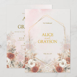 Bloemige Pastel Elegante Boho Waterverf Trouw  Kaart