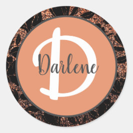 Bloemige Pastel Koraalroze Elegante Persoonsnaam Ronde Sticker