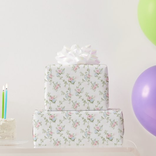 Bloemige Pastel Roze Blauwe Verjaardag Bruiloft Cadeaupapier (Feestgeschenken)